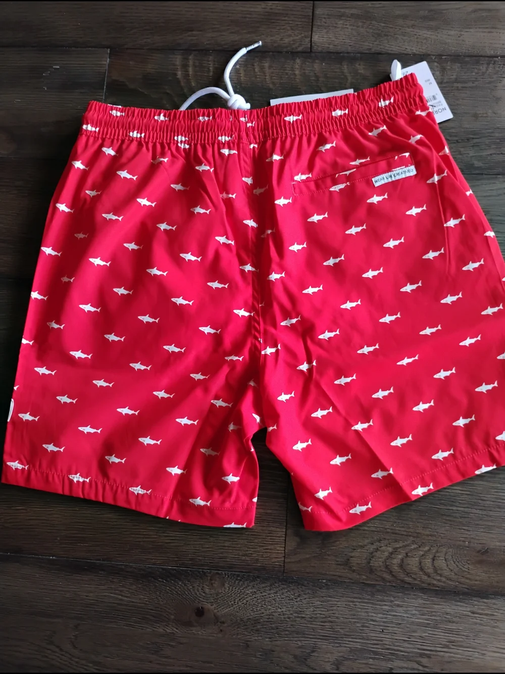 Red Shark-Print Men's Swim Board Shorts with Drawstring
